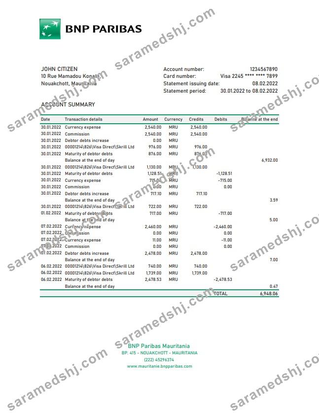 Mauritania BNP Paribas bank statement